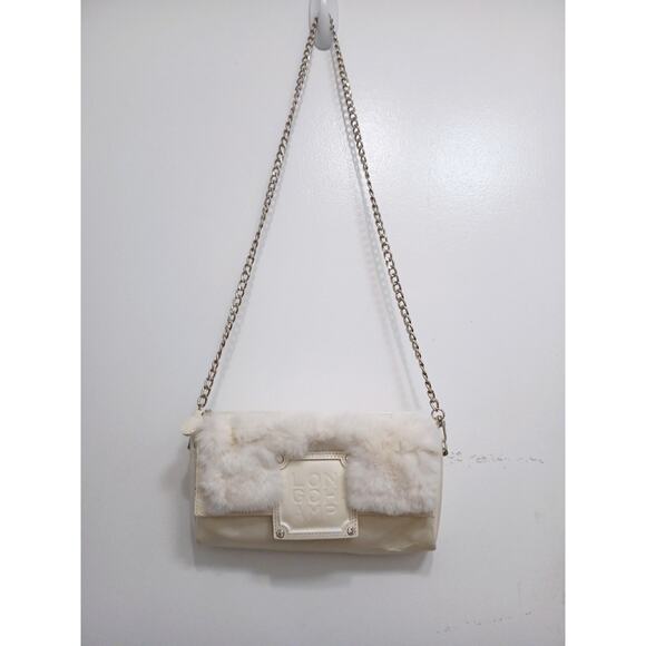 Longchamp Shoulder Crossbody Bag Ivory Patent Leather White Rabbit Fur Glam VNTG - Picture 7 of 16